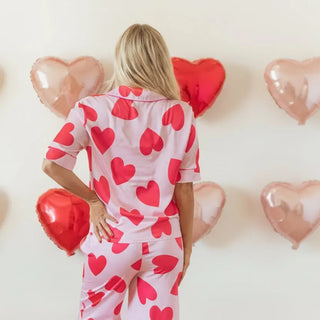 Heart Valentines Short Sleeve Pants Pajamas Set - Cozy Sleepwear by Jade Icarus