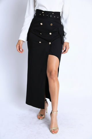 Asymmetric Belted Maxi Skirt