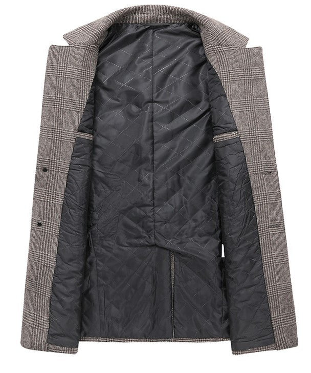 Men's Plaid Wool Coat - Single Breasted Winter Jacket