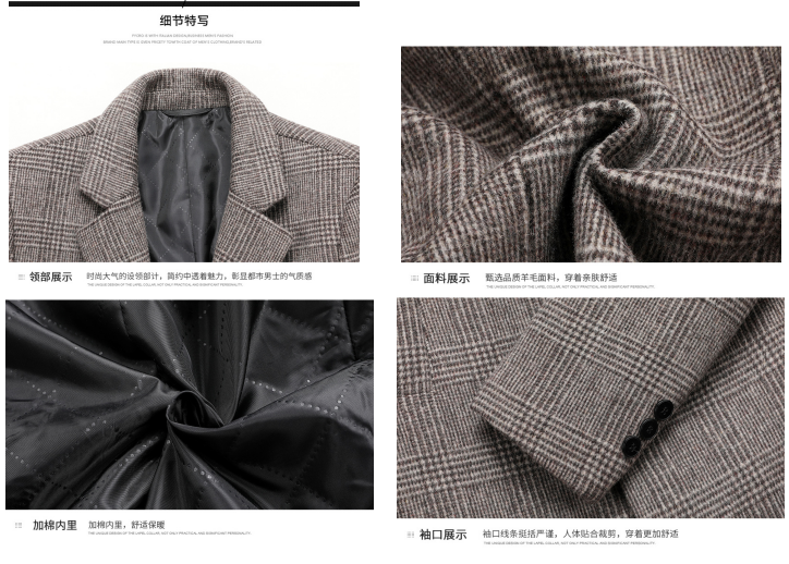 Men's Plaid Wool Coat - Single Breasted Winter Jacket