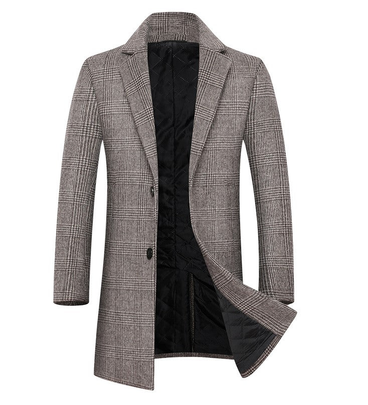 Men's Plaid Wool Coat - Single Breasted Winter Jacket
