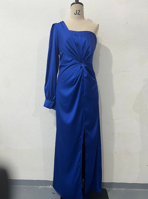 Women's One-shoulder Split Dress Ins Fashion Long-sleeved Slim Long