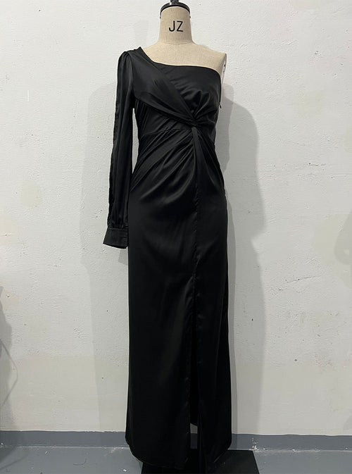 Women's One-shoulder Split Dress Ins Fashion Long-sleeved Slim Long