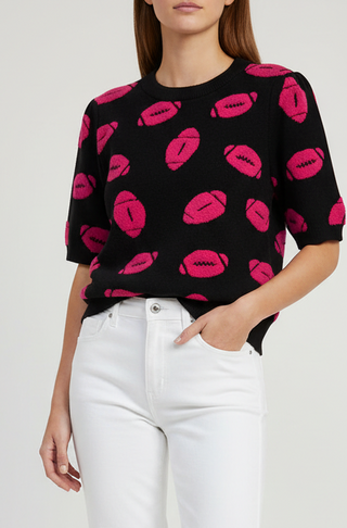 Game Day sweater with white flared jeans