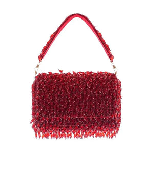 Crystal Embellished Red Vintage Clutch by Cyan Ariadne