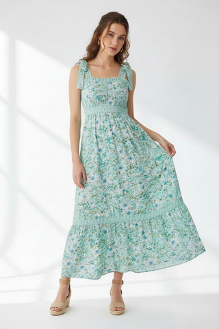 Green Floral Lace Empire Waist Maxi Dress | Kayes+Kloset Green Floral Lace Empire Waist Maxi Dress | Kayes+Kloset