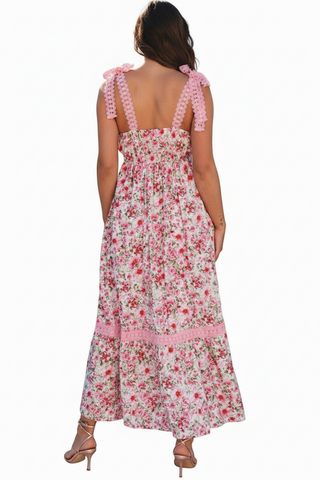 Pink Floral Maxi Dress Back - Elegant Heels