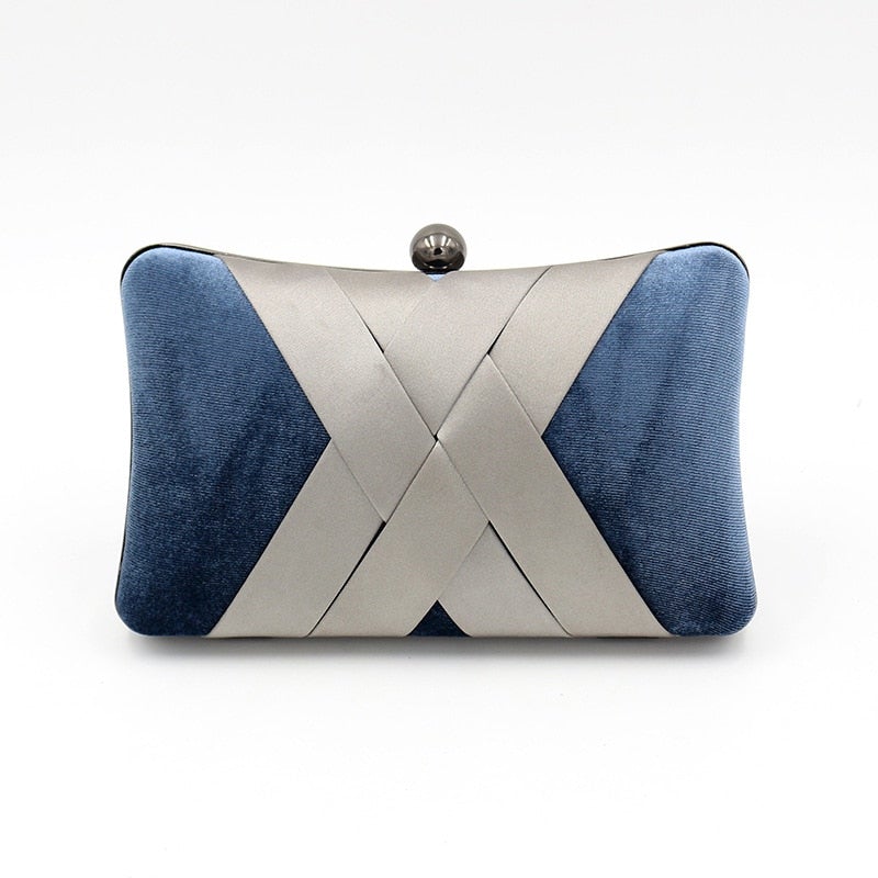 Criss Cross Satin Women Evening Bags Velvet Blue Color Party Small Day