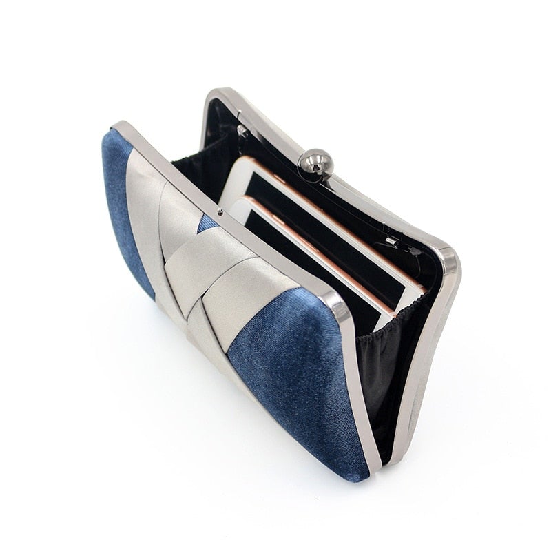 Criss Cross Satin Women Evening Bags Velvet Blue Color Party Small Day