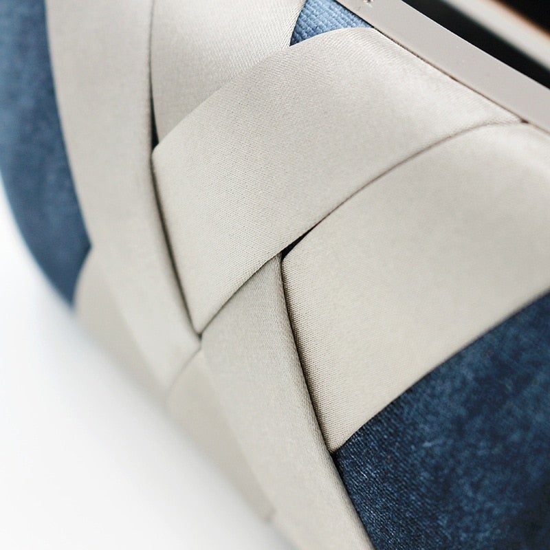 Criss Cross Satin Women Evening Bags Velvet Blue Color Party Small Day
