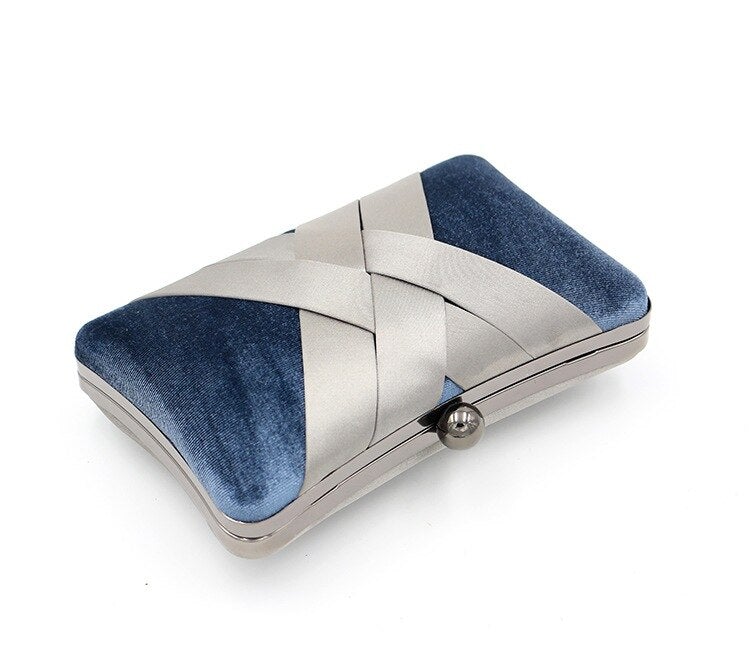 Criss Cross Satin Women Evening Bags Velvet Blue Color Party Small Day