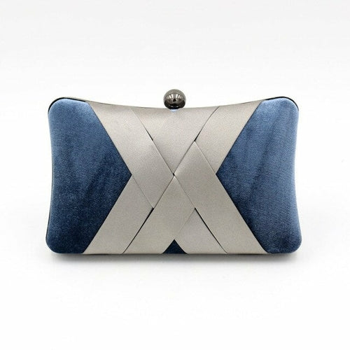 Criss Cross Satin Women Evening Bags Velvet Blue Color Party Small Day
