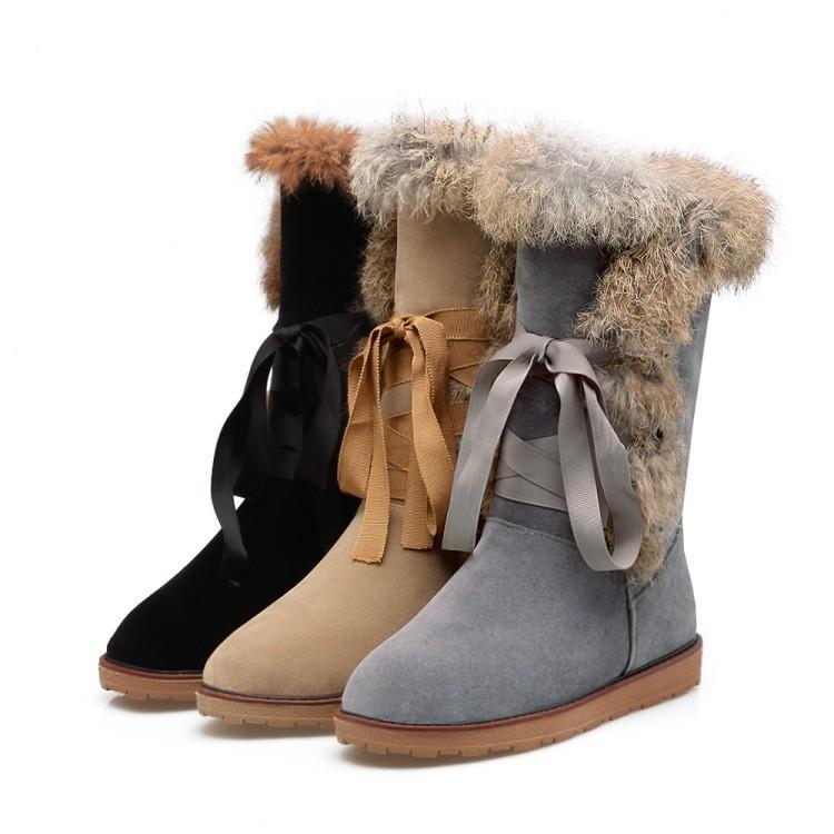 Women's Nubuck Snow Boots - Warm Winter Lace-Up Booties