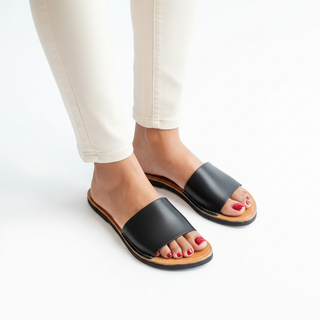 The Linda Leather Slide Sandal by Brave Soles by Maroon Perses