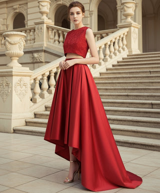 Red Satin Train Skirt & Lace Top
